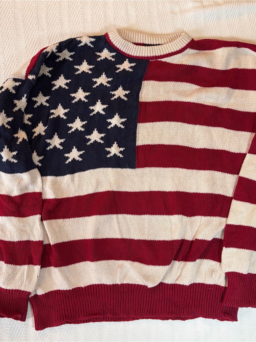 Vintage 90s Structure Sweater XL American Flag Knit Cotton Men’s/Unisex Stripe